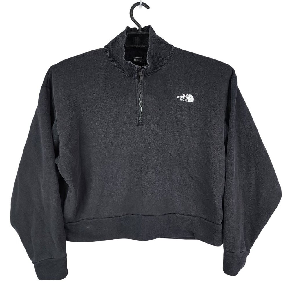 Womens Black The North Face Pullover Crop Sweatshirt 1/4 Zip Long Sleeve Size L
